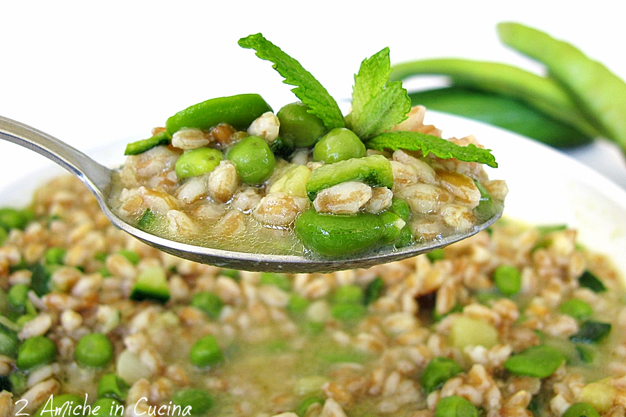 primi piatti light, cucchiaio di minestra di farro e verdure