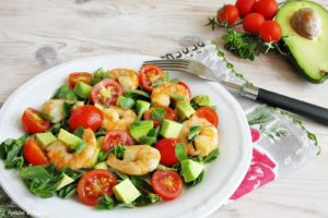 Insalata di gamberi, avocado e portulaca