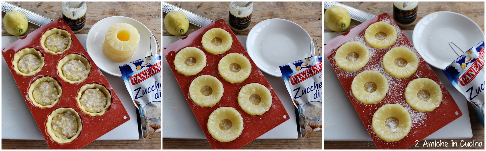 Crostatine al limone con cocco e ananas 