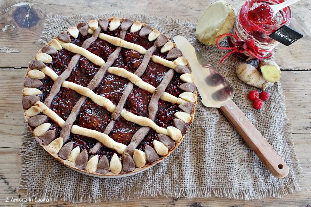 Crostata bicolore ricotta, lamponi e zenzero 
