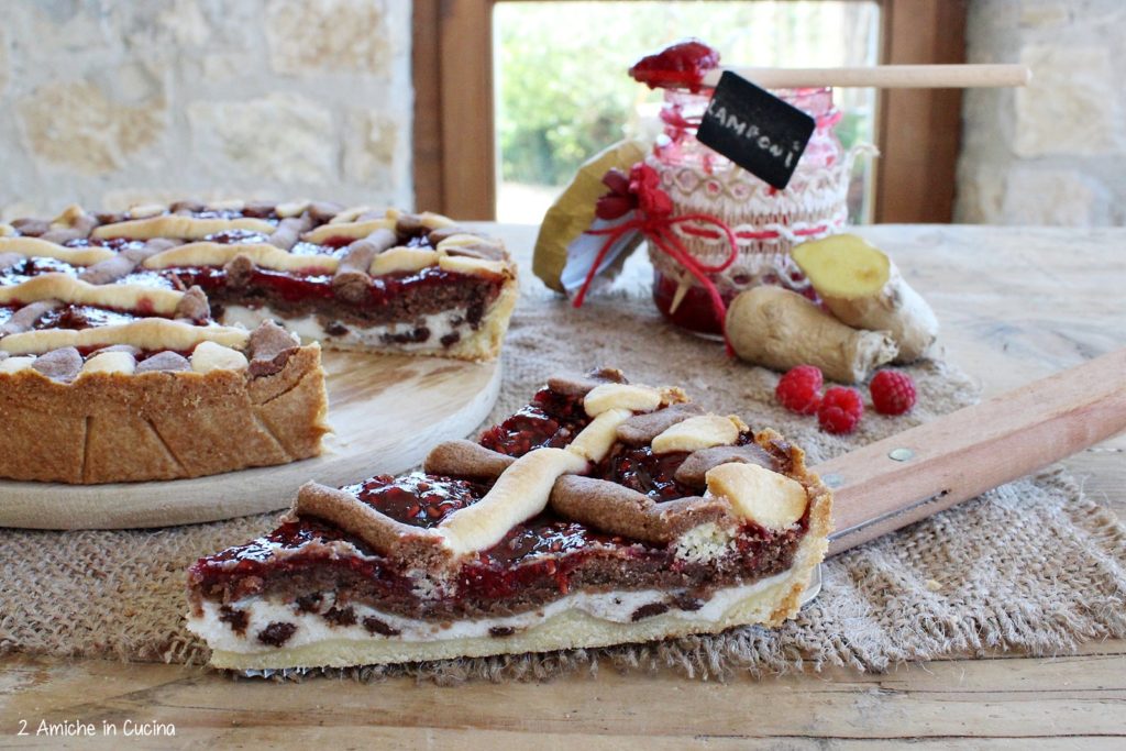 Crostata bicolore ricotta, lamponi e zenzero 