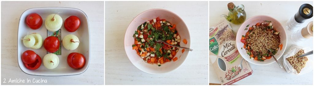 Pomodori e cipolle ripieni di cereali passo passo 
