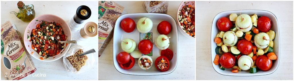 Pomodori e cipolle ripieni di cereali passo passo 