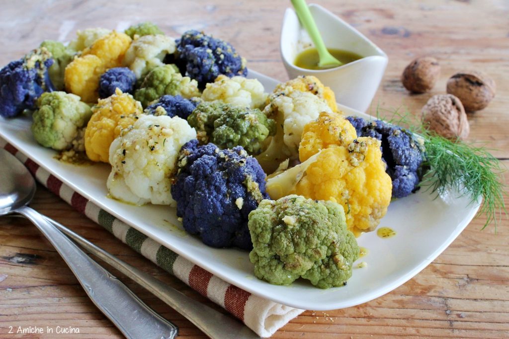 Cavolfiori colorati al pesto di noci e finocchietto 