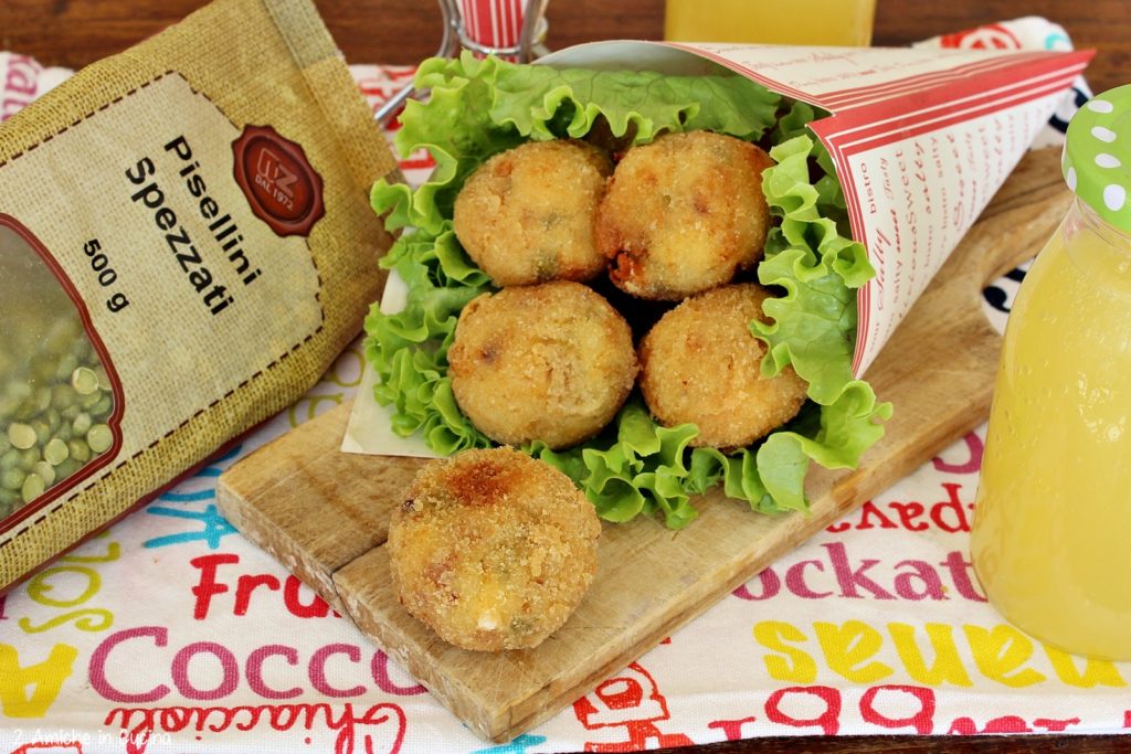 crocchette di patate, piselli e speck
