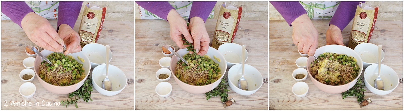 Burger di grano saraceno e patate con asparagi e maggiorana passo passo