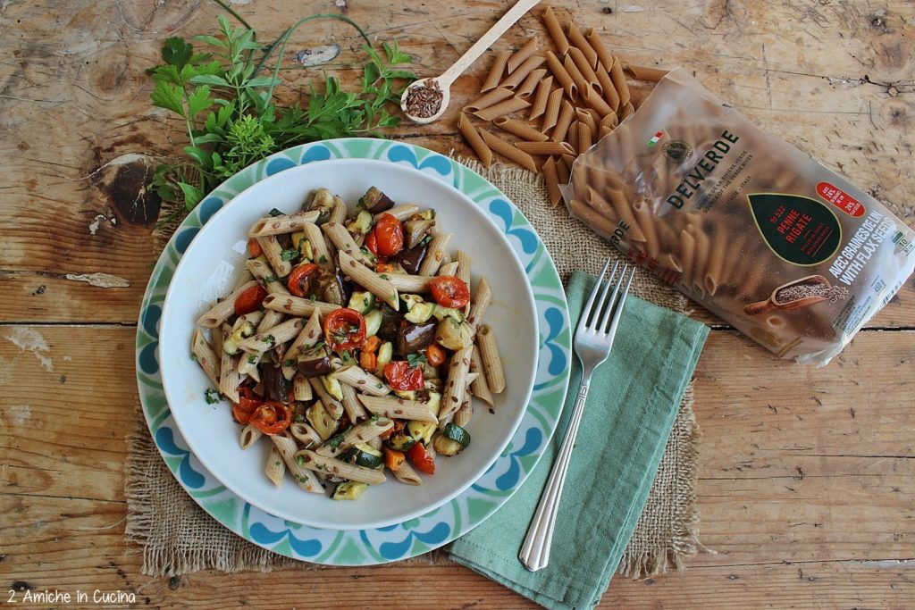 penne con semi di lino alle verdure