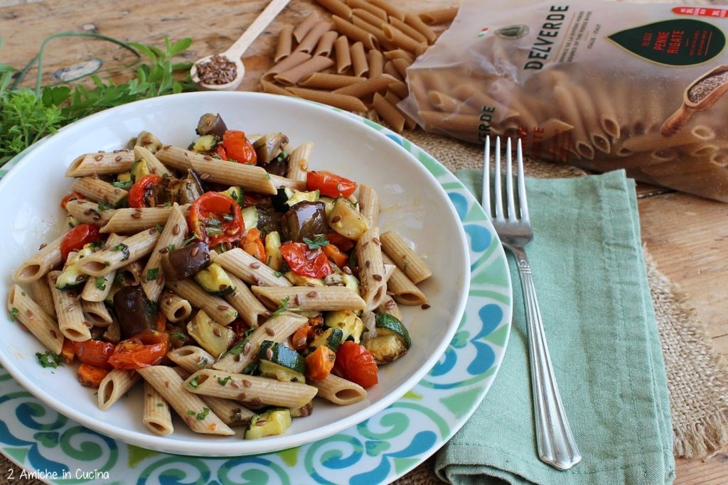 penne con semi di lino e verdure