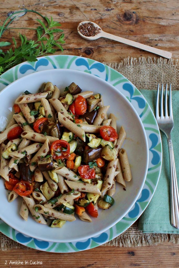 penne con semi di lino e verdure