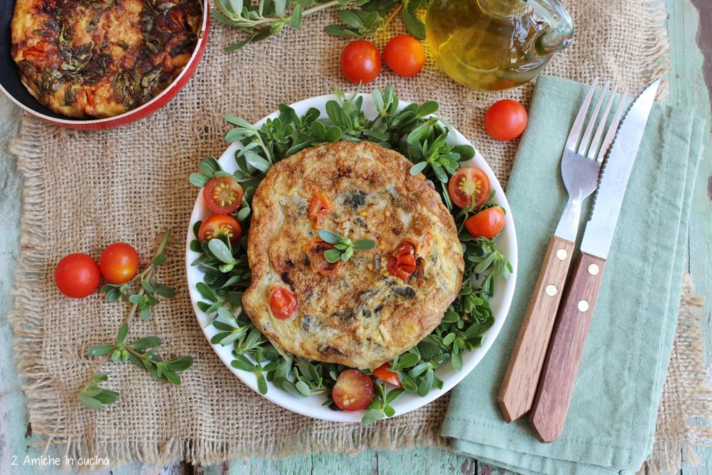 fritta con portulaca e pomodori ciliegino, ricetta facile e gustosa