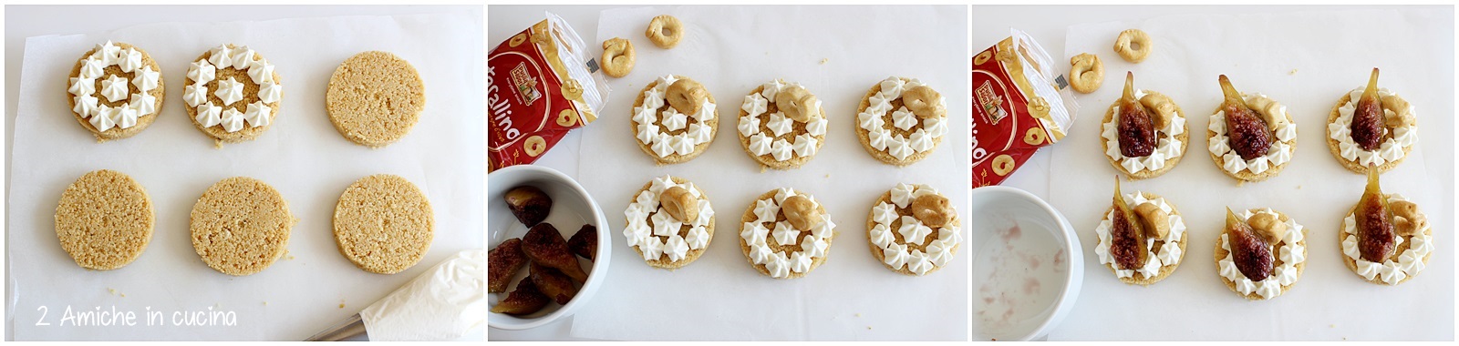 tartellette di taralli con crema al caprino e fichi sciroppati