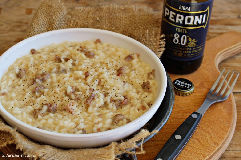 Risotto alla birra con salsiccia e pecorino semi stagionato di Norcia