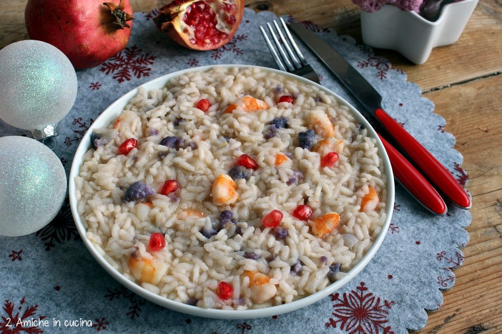 Risotto al cavolfiore e gamberi con chicchi di melagrana, ricetta per Capodanno