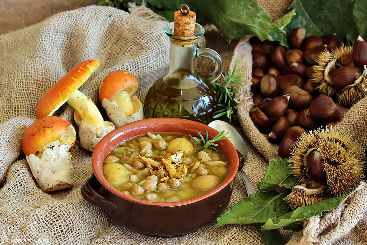 Zuppa di ceci e castagne con funghi ovoli - 2 Amiche in Cucina