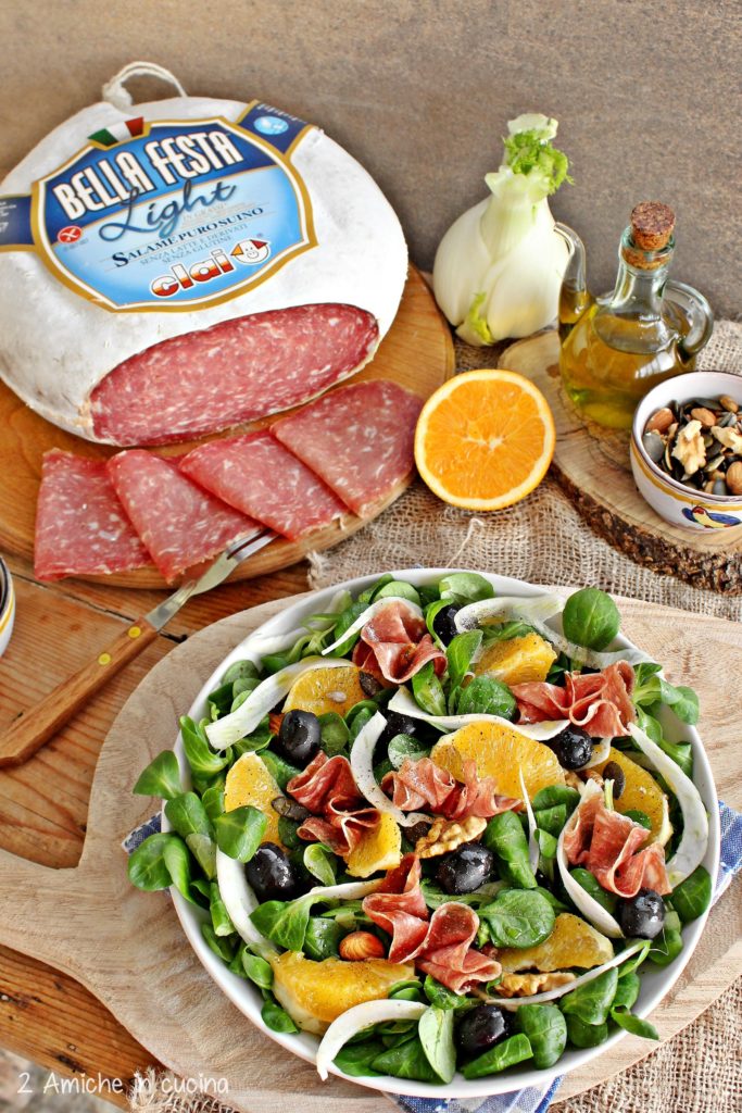 Insalata con frutta secca e salame light