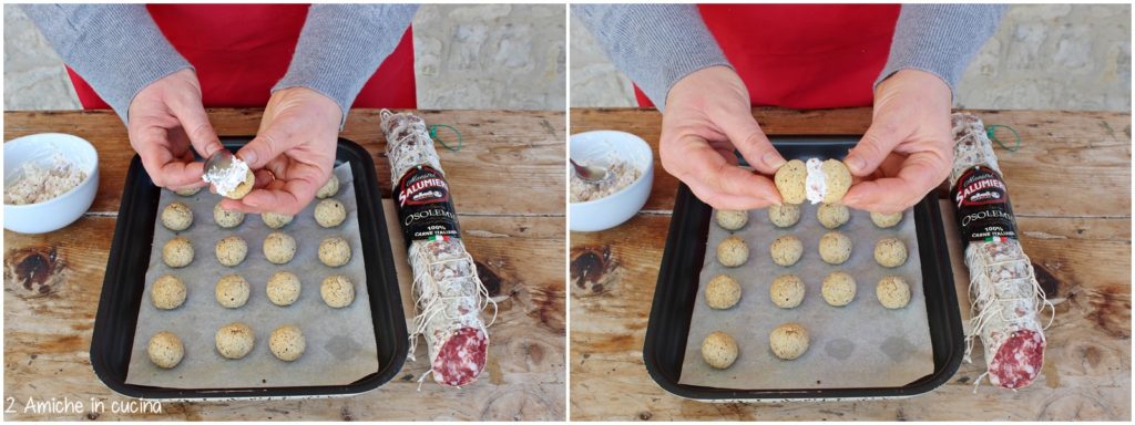 Farcire i biscotti salati con crema al formaggio e salame