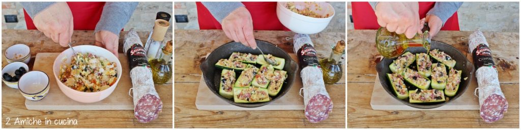 Come preparare le zucchine ripiene di pane e salame