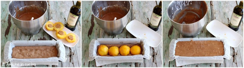 Plumcake con all'olio extra vergine di oliva, cioccolato, pesche e amaretti