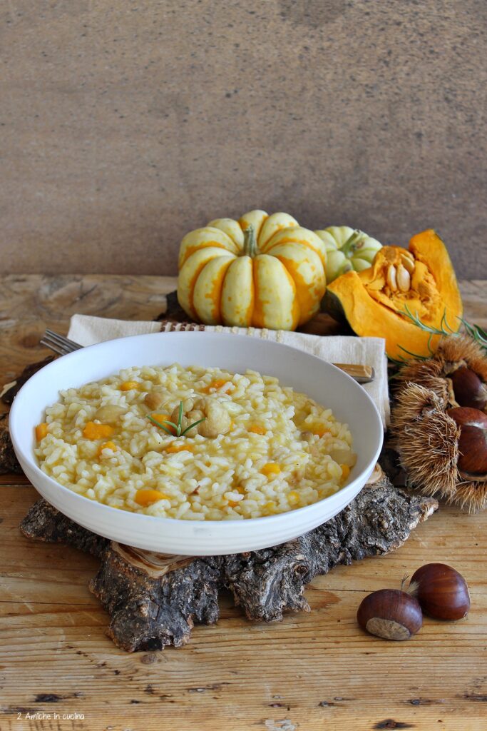 Risotto con castagne e zucca, cremoso e senza lattosio