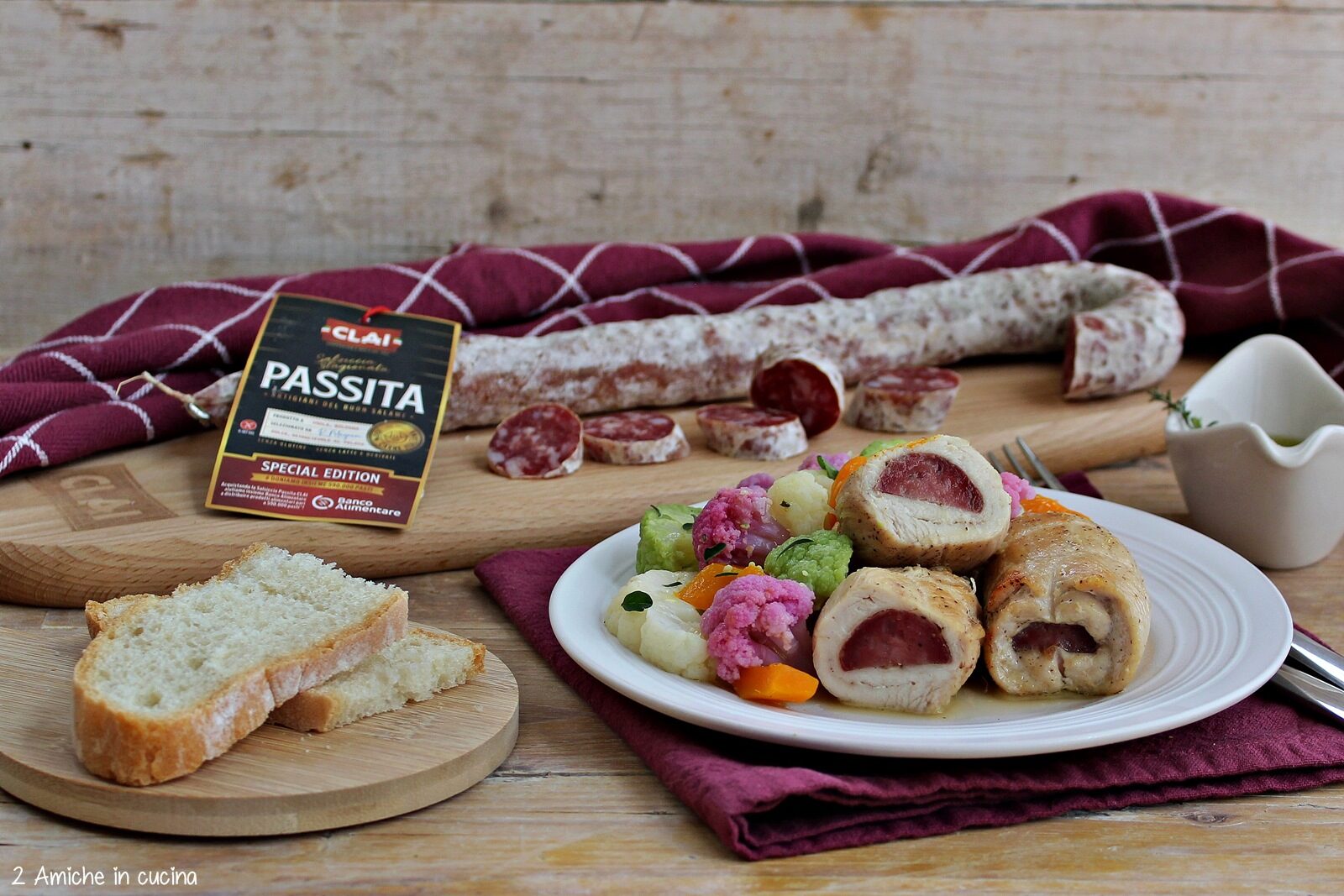 Involtini ripieni di salame con verdure invernali