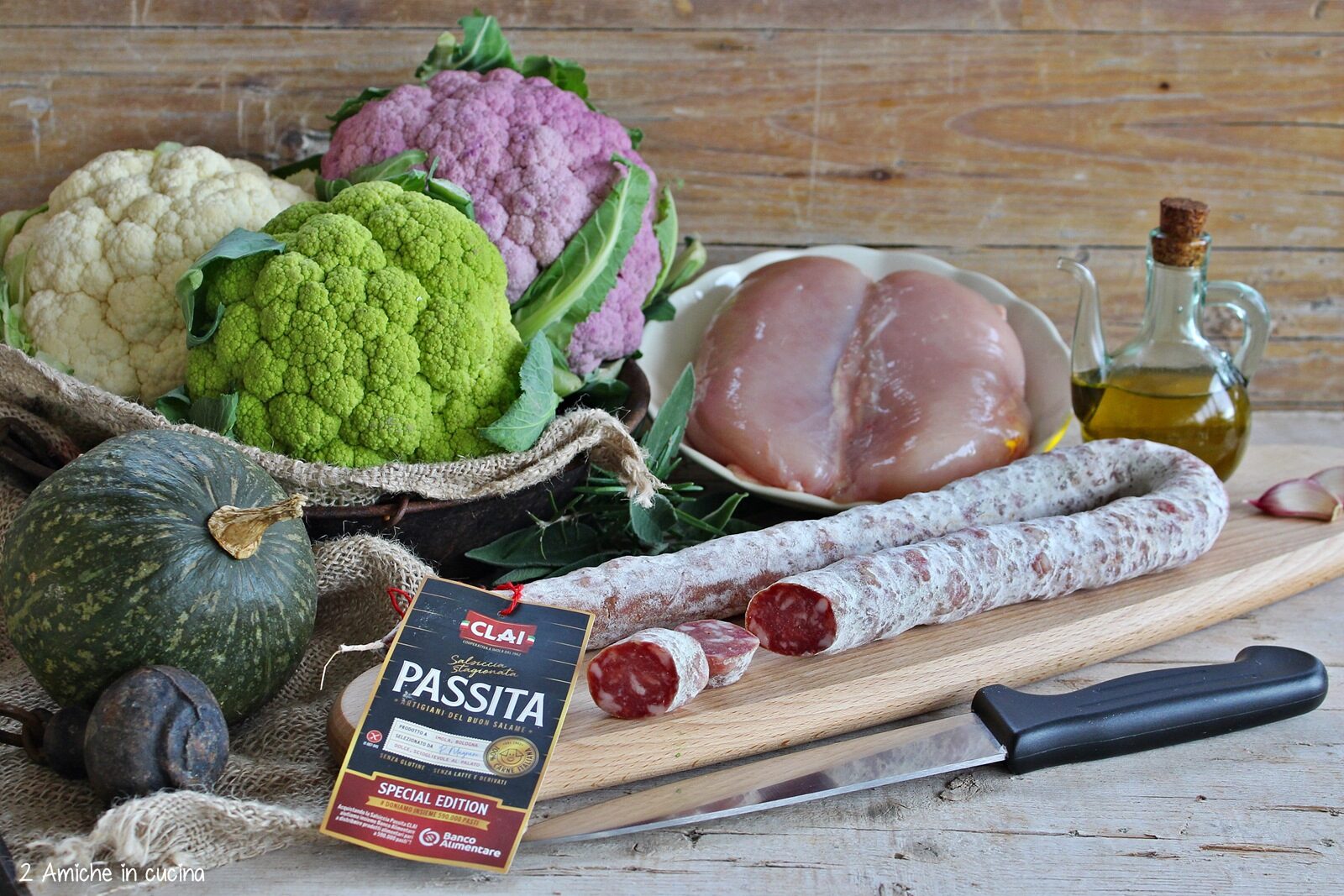 Salsiccia Passita CLAI, verdure invernali e petto di pollo