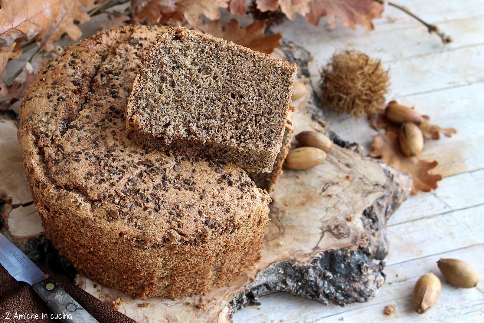 Fetta di torta sofficissima con farina di ghiande