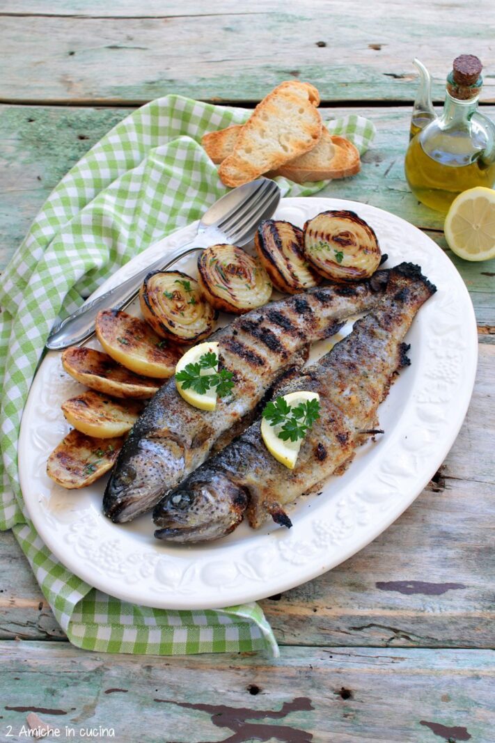 Trote arrosto , con patate rosse di Colfiorito e cipolle di Cannara