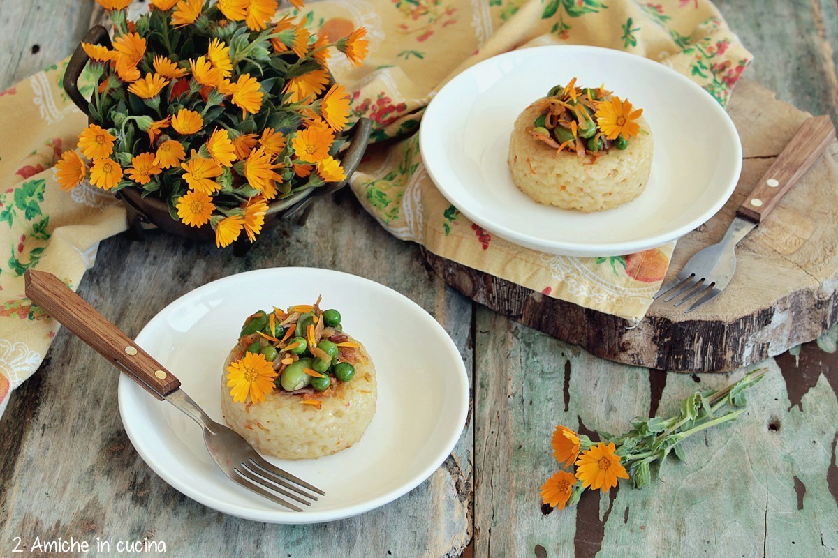 ciambelline di risotto alla calendula con verdure miste