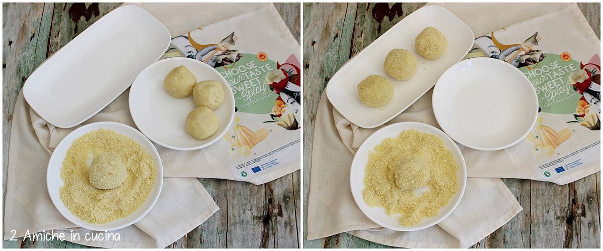 panatura degli gnocchi dolci con briciole di pan brioche