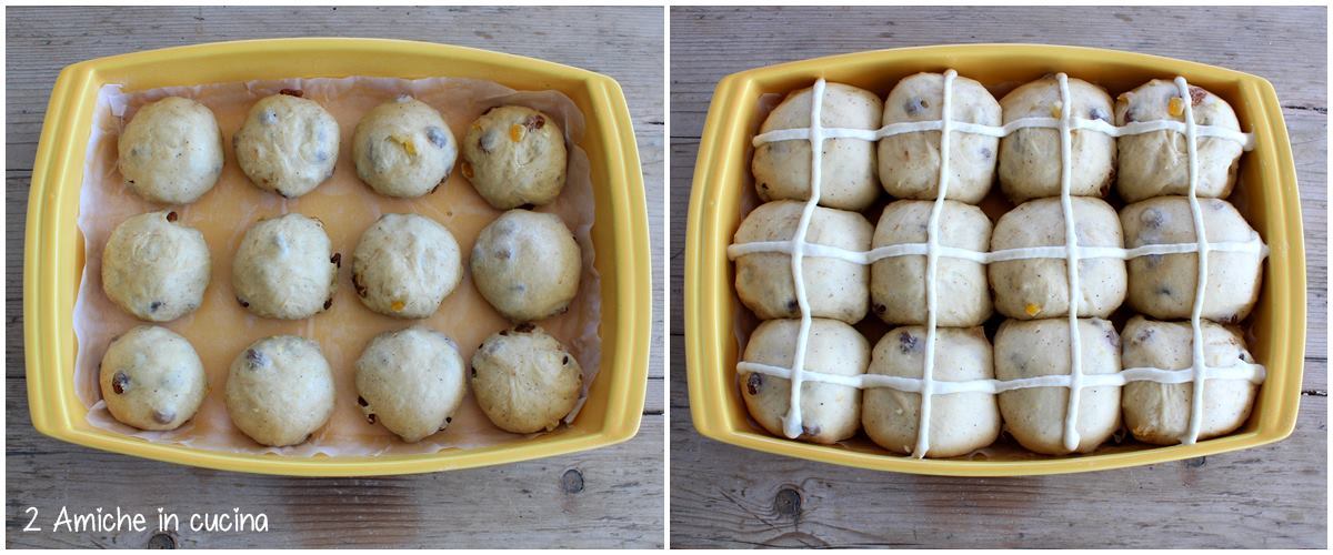 pirofila con hot cross buns in lievitazione