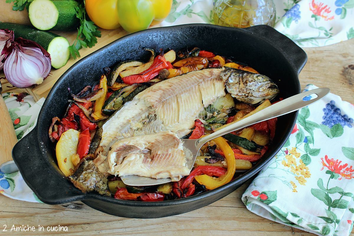 trota al forno con verdure estive 