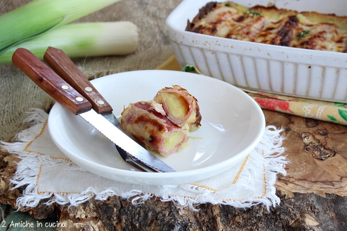 involtini di porri, con prosciutto cotto, patate e formaggio