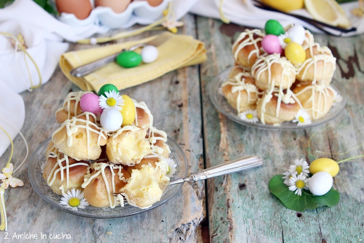 interno del profiteroles al cioccolato bianco