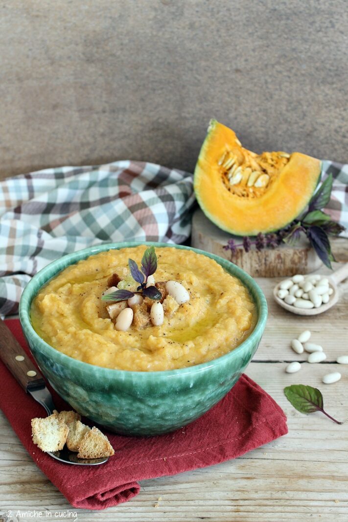 crema di zucca e cannellini al basilico rosso, ricetta autunnale