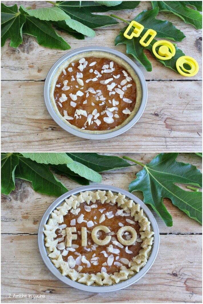 decorazione della crostata vegana ai fichi e mandorle 